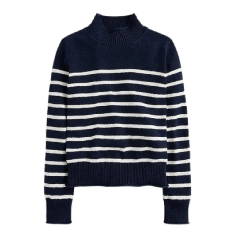 J. Crew Womens New Heritage Rollneck Sweater in Stripe Size XS Blue Cabincore
